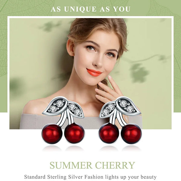 Cherry Red Stud Earrings for Women