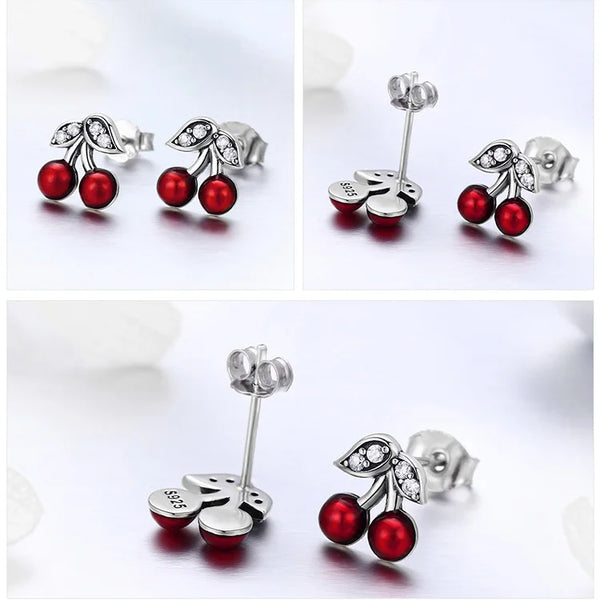 Cherry Red Stud Earrings for Women