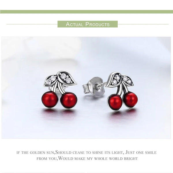 Cherry Red Stud Earrings for Women