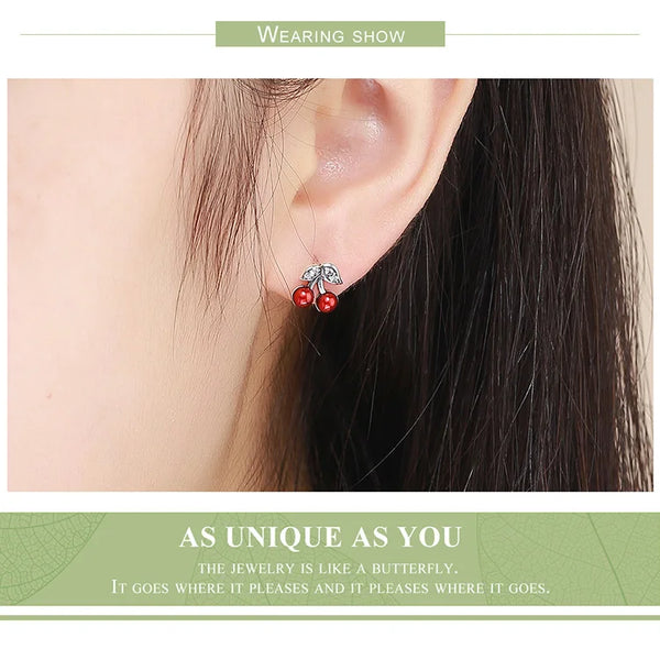 Cherry Red Stud Earrings for Women