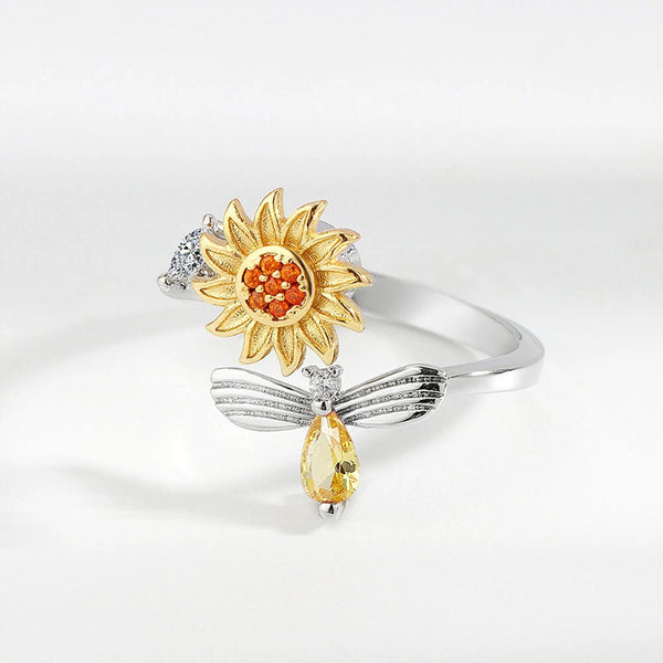 Fidget Rings for Women Sunflower Bee Anxiety Ring Anti-stress Rotating Jewelry Gift