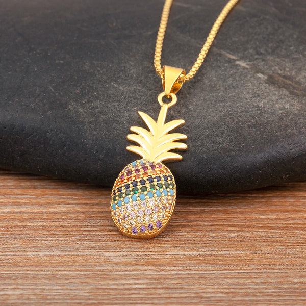 High Quality Pineapple Shape Inlaid Zircon Charm Pendant Necklace For Women Daily Party Chain Choker Jewelry Accessories Gifts