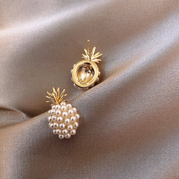 Imitation Pearl Mini Pineapple Earrings for Women Girls Small Simple Korean Fashion Chic Jewelry Gifts 2024