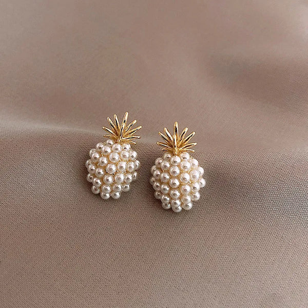 Imitation Pearl Mini Pineapple Earrings for Women Girls Small Simple Korean Fashion Chic Jewelry Gifts 2024