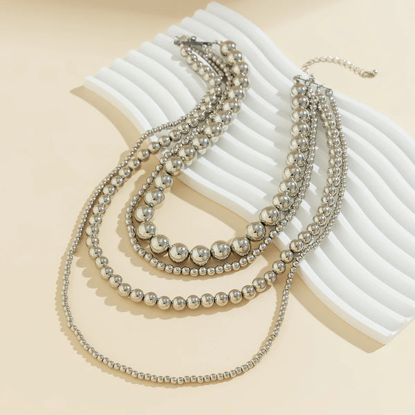 Multilayer Silver Color Big Beads Necklace