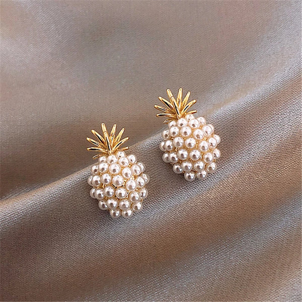 Imitation Pearl Mini Pineapple Earrings for Women Girls Small Simple Korean Fashion Chic Jewelry Gifts 2024