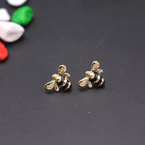 Vintage Enamel Bee Stud Earrings Gold Sliver Color Insect Earring For Women Girls Female Jewelry 2019 New Oorbellen