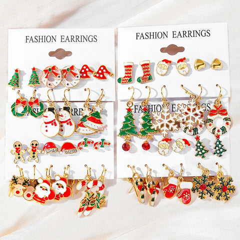 Christmas Earrings Santa Claus Elk Snowflake Snowman Tree Earrings