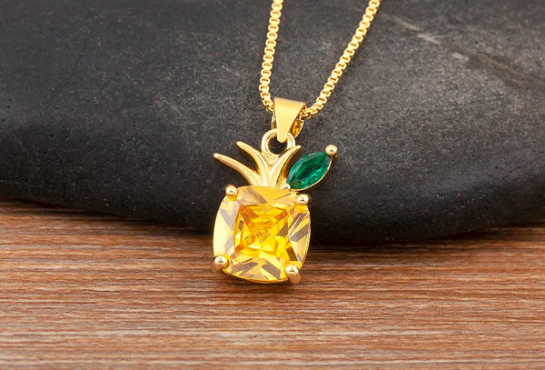 High Quality Pineapple Shape Inlaid Zircon Charm Pendant Necklace For Women Daily Party Chain Choker Jewelry Accessories Gifts