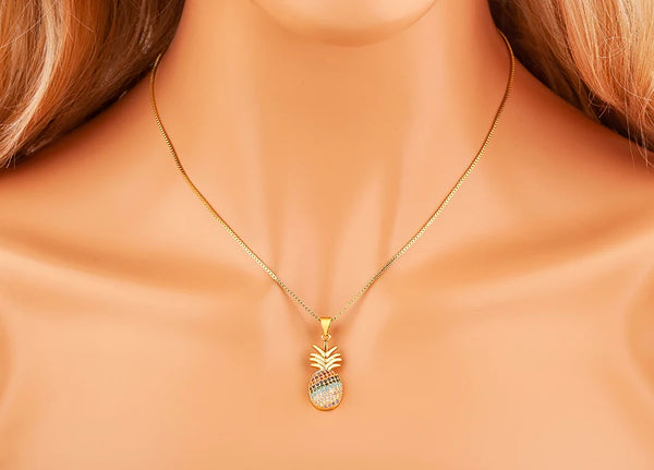 High Quality Pineapple Shape Inlaid Zircon Charm Pendant Necklace For Women Daily Party Chain Choker Jewelry Accessories Gifts