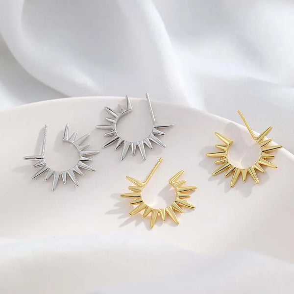 Punk Exaggerated Gold Colour Sun Shape Stud Earrings for Women Hip Hop Rock Metal Irregular Sun Earrings Party Jewelry