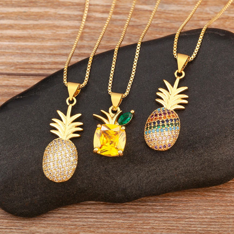 High Quality Pineapple Shape Inlaid Zircon Charm Pendant Necklace For Women Daily Party Chain Choker Jewelry Accessories Gifts