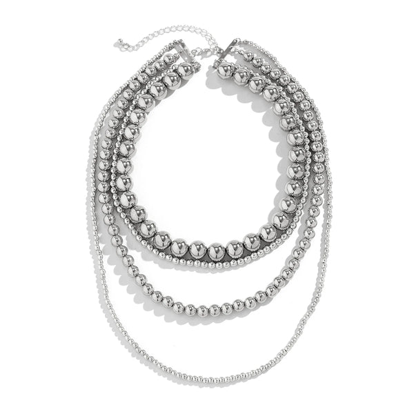 Multilayer Silver Color Big Beads Necklace