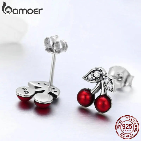 Cherry Red Stud Earrings for Women