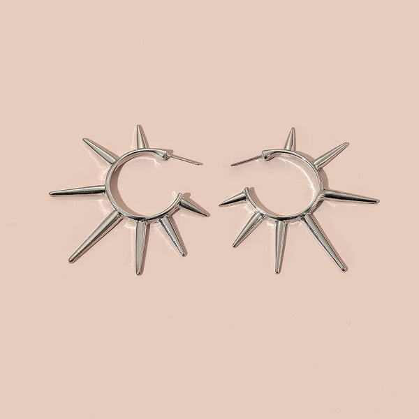 Punk Exaggerated Gold Colour Sun Shape Stud Earrings for Women Hip Hop Rock Metal Irregular Sun Earrings Party Jewelry