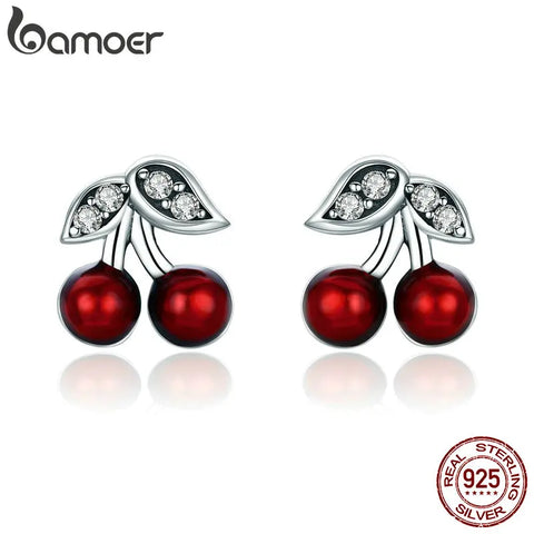 Cherry Red Stud Earrings for Women