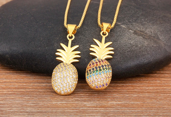 High Quality Pineapple Shape Inlaid Zircon Charm Pendant Necklace For Women Daily Party Chain Choker Jewelry Accessories Gifts