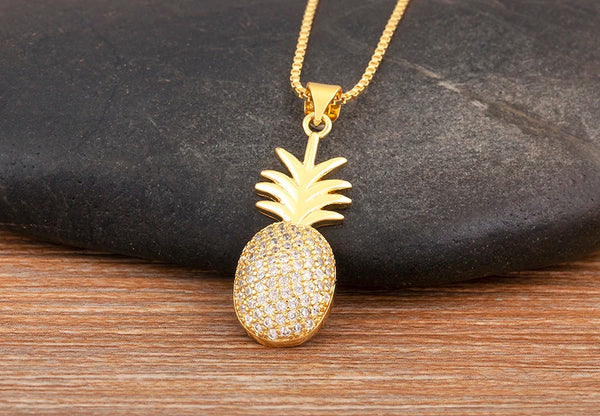 High Quality Pineapple Shape Inlaid Zircon Charm Pendant Necklace For Women Daily Party Chain Choker Jewelry Accessories Gifts