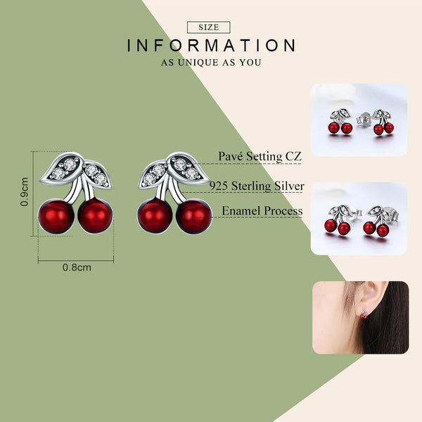 Cherry Red Stud Earrings for Women