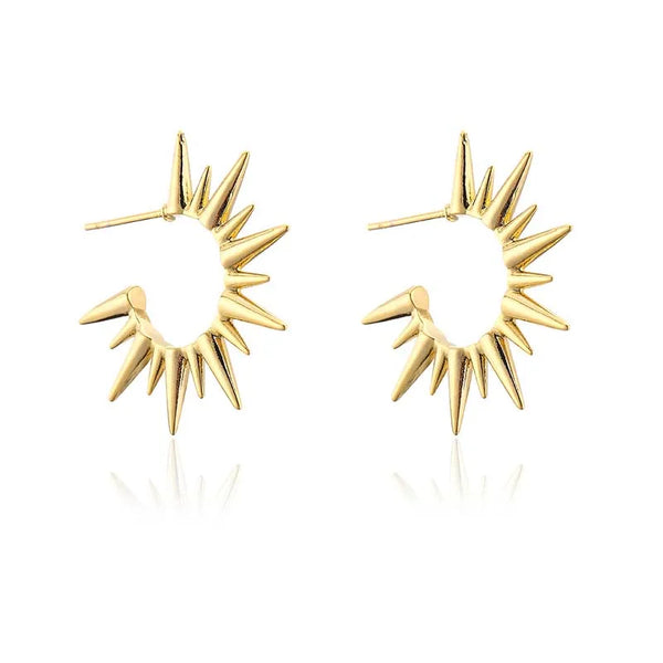 Punk Exaggerated Gold Colour Sun Shape Stud Earrings for Women Hip Hop Rock Metal Irregular Sun Earrings Party Jewelry