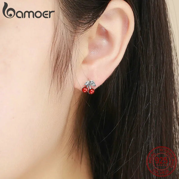 Cherry Red Stud Earrings for Women