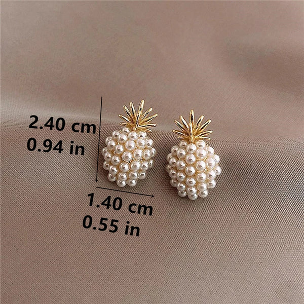 Imitation Pearl Mini Pineapple Earrings for Women Girls Small Simple Korean Fashion Chic Jewelry Gifts 2024