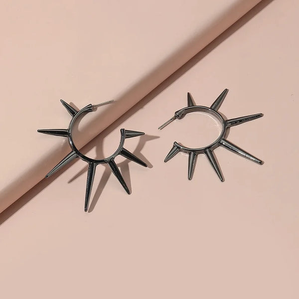 Punk Exaggerated Gold Colour Sun Shape Stud Earrings for Women Hip Hop Rock Metal Irregular Sun Earrings Party Jewelry