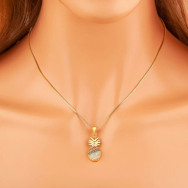 High Quality Pineapple Shape Inlaid Zircon Charm Pendant Necklace For Women Daily Party Chain Choker Jewelry Accessories Gifts