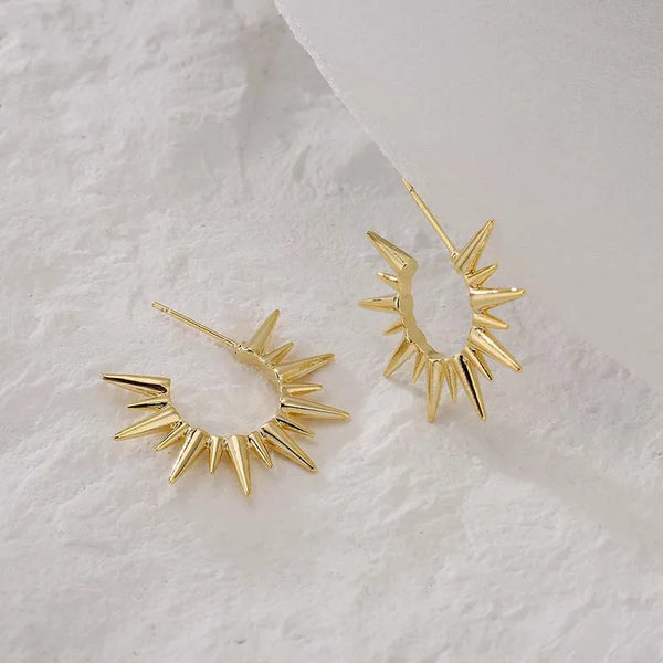 Punk Exaggerated Gold Colour Sun Shape Stud Earrings for Women Hip Hop Rock Metal Irregular Sun Earrings Party Jewelry