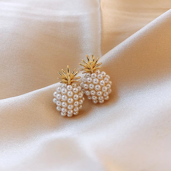 Imitation Pearl Mini Pineapple Earrings for Women Girls Small Simple Korean Fashion Chic Jewelry Gifts 2024