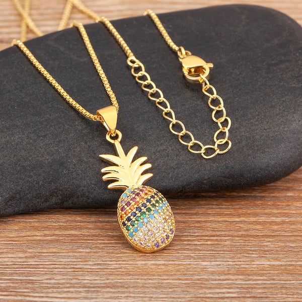 High Quality Pineapple Shape Inlaid Zircon Charm Pendant Necklace For Women Daily Party Chain Choker Jewelry Accessories Gifts