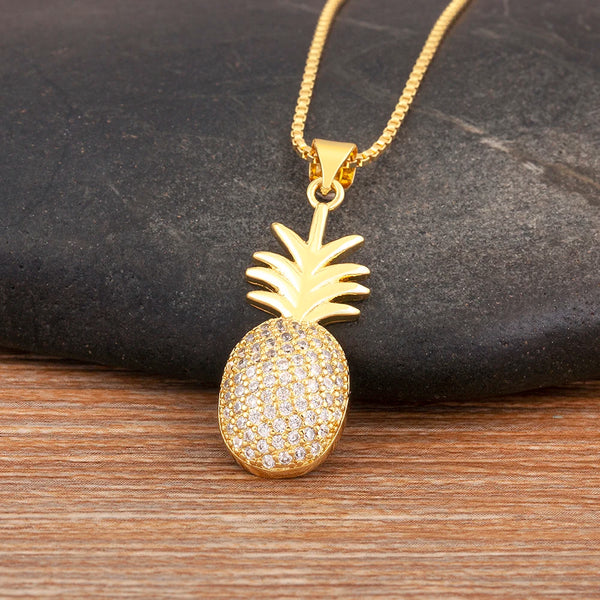 High Quality Pineapple Shape Inlaid Zircon Charm Pendant Necklace For Women Daily Party Chain Choker Jewelry Accessories Gifts