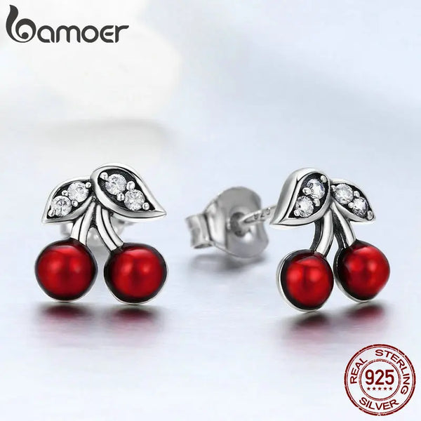 Cherry Red Stud Earrings for Women