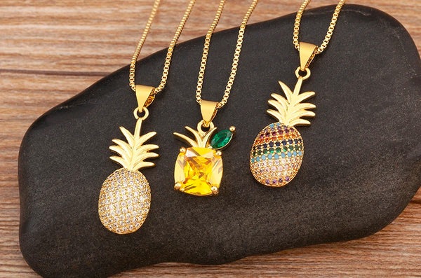 High Quality Pineapple Shape Inlaid Zircon Charm Pendant Necklace For Women Daily Party Chain Choker Jewelry Accessories Gifts