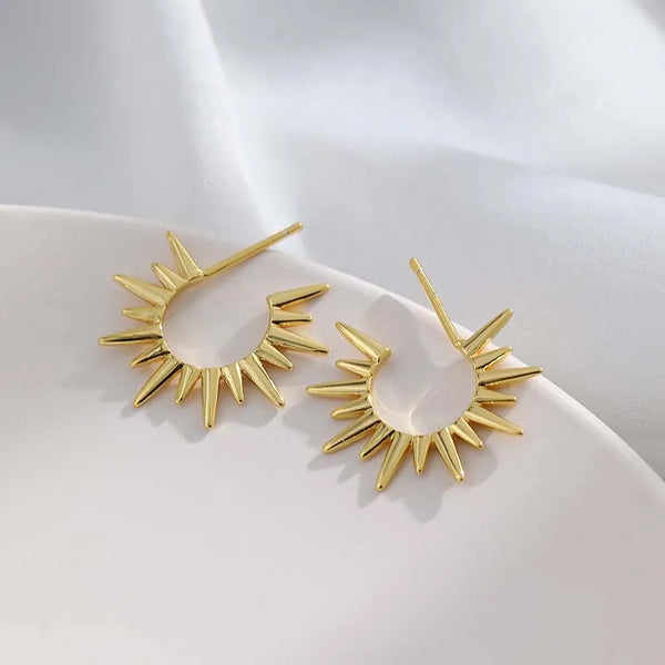 Punk Exaggerated Gold Colour Sun Shape Stud Earrings for Women Hip Hop Rock Metal Irregular Sun Earrings Party Jewelry