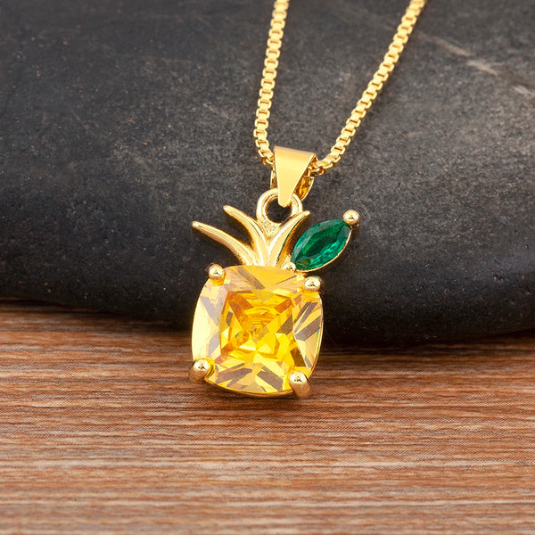 High Quality Pineapple Shape Inlaid Zircon Charm Pendant Necklace For Women Daily Party Chain Choker Jewelry Accessories Gifts